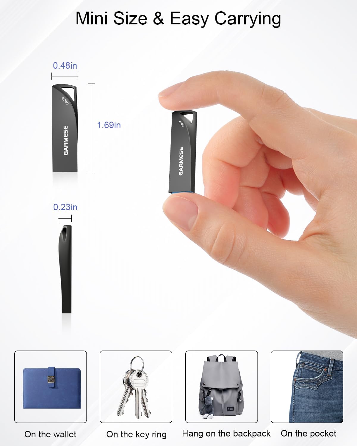 64GB USB 3.0 Flash Drive, 5-Pack Waterproof Metal USB Memory Stick, Slim Thumb Drive Portable Pen Drive with Keychain Hole Stylish Jump Drive for PC Computer Car