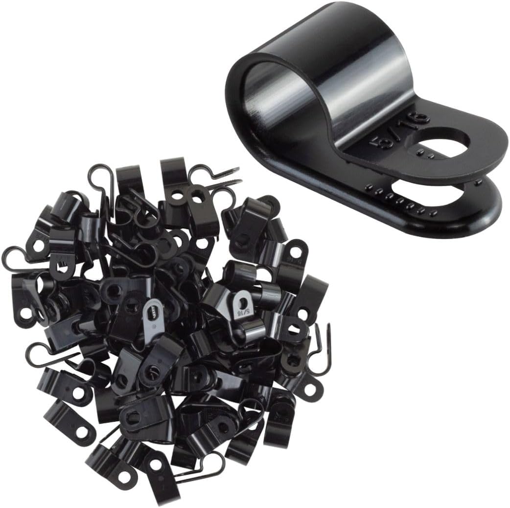 GTSE Black Nylon Plastic Cable Clamps, 5/16" Screw Mounts for Cable, Rope, Tube Management, 100 Pack