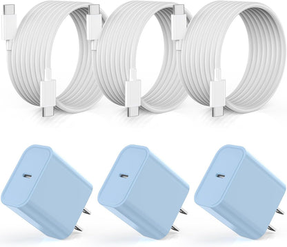 【Apple MFi Certified】20W USB C Fast Charger iPhone 16 15 Charge Block 3Pack 6 FT TypeC Fast Charger Cable for iPhone 16/16 Pro/16 Pro Max/iPhone 15/15 Pro Max/15 Plus All USB C Charging Devices(Blue)