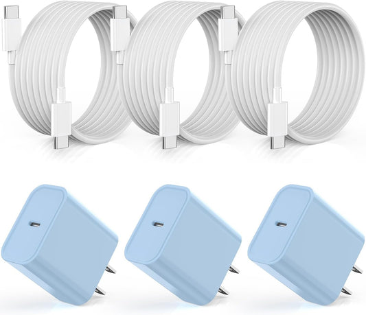 【Apple MFi Certified】20W USB C Fast Charger iPhone 16 15 Charge Block 3Pack 6 FT TypeC Fast Charger Cable for iPhone 16/16 Pro/16 Pro Max/iPhone 15/15 Pro Max/15 Plus All USB C Charging Devices(Blue)