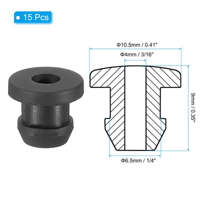 PATIKIL 6.5mm / 1/4 Inch Drill Hole,3/16 Inch ID Rubber Grommets, 15Pcs Top Hat Grommet for Wiring Eyelet Ring Gasket Automotive Firewall Cable Hole Plugs Wires Protection, Black