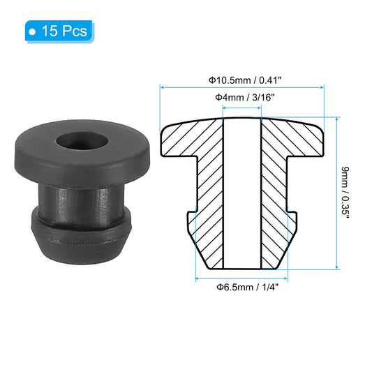 PATIKIL 6.5mm / 1/4 Inch Drill Hole,3/16 Inch ID Rubber Grommets, 15Pcs Top Hat Grommet for Wiring Eyelet Ring Gasket Automotive Firewall Cable Hole Plugs Wires Protection, Black