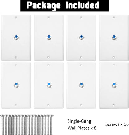 Weewooday 8-Pack White Single Gang F Connector Coax Wall Plates (Blue, 1-Port)
