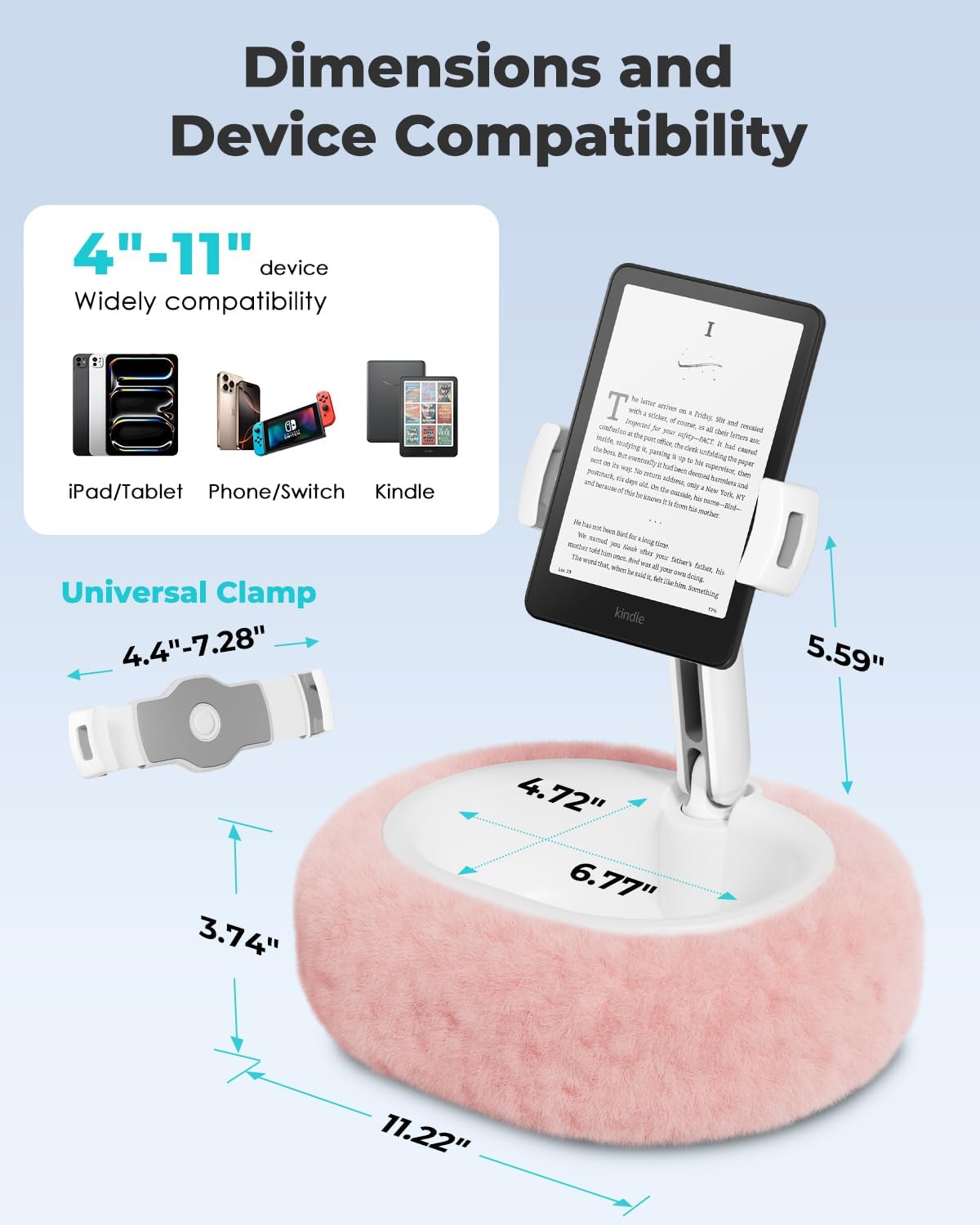 Viozon Tablet Pillow Stand,Kindle Pillow Stand, Compatible with 4-11" Tablet/Phone with Small Bowl, Kindle Holder Accessories,Idea for Reading and Video Watching On Bed,Pink