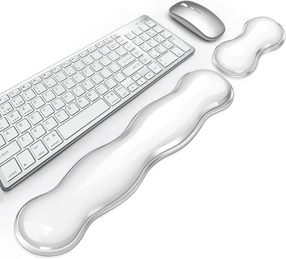 Gel Keyboard Wrist Rest, Cute Wrist Support and Arm Support Keyboard Rest for Keyboard and Mouse Typing Pain Relief，Suitable for Office/Computer/Laptop/Gaming（Transparent White Set ）