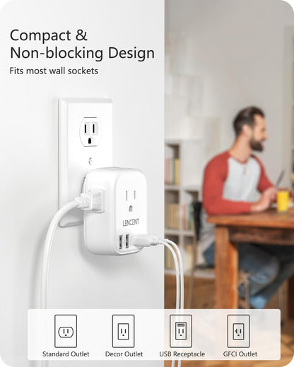 LENCENT Multi Plug Outlet Extender with USB, 4 AC Electrical Outlet Expander with 4 USB Charger Cube(2 Type C), Small Multiple Wall Tap Plug Splitter for Home Office Travel Cruise Dorm Essentials