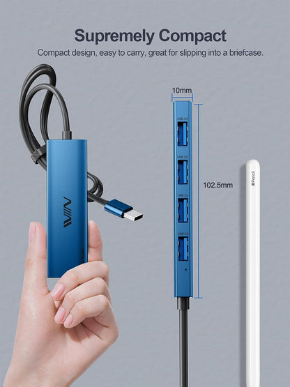 USB 3.0 Hub,4 Port USB Splitter Extender Portable Adapter Multiport Data Hub for Laptop,Xbox, Flash Drive,HDD,Console,Camera,Keyborad,Mouse Windows,Mac OS PC,Not Designed to Charge Devices-Blue