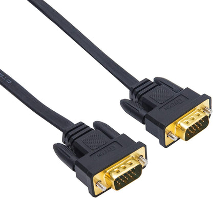 DTech 25ft Ultra Thin Flat Type Computer Monitor VGA Cable Standard 15 Pin Male to Male Connector SVGA Wire 25 Feet - Black