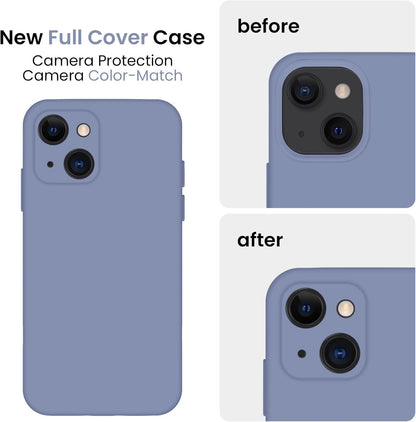 FireNova Designed for iPhone 13 Case, Silicone Upgraded [Camera Protection] Phone Case with [2 Screen Protectors], Soft Anti-Scratch Microfiber Lining Inside, 6.1 inch, Lavender Gray