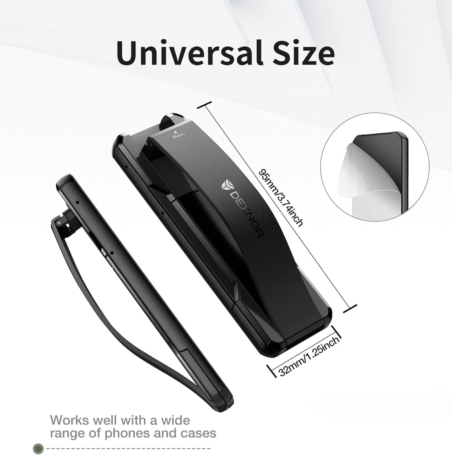 Dexnor New Upgrade Phone Grip, Phone Holder for Hand [2-in-1] Phone Strap with Kickstand Phone Finger Holder Compatible with Most iPhone Samsung Phone Case, Black