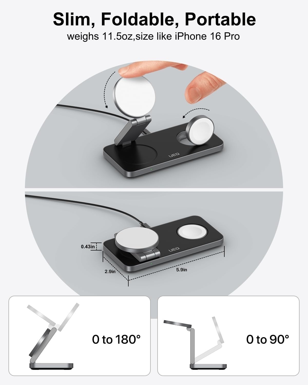 Foldable 3 in 1 Wireless Charging Station for Apple Compatible with Magsafe Charger Stand,Magnetic Wireless Charger Station for iPhone 16 15 14 13 12 Series,Airpods Pro,Apple Watch(Black)