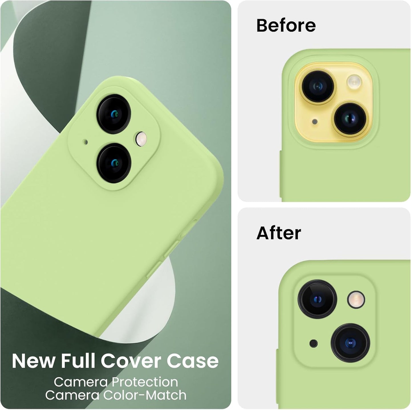 FireNova Designed for iPhone 14 Case, Silicone Upgraded [Camera Protection] Phone Case with [2 Screen Protectors], Soft Anti-Scratch Microfiber Lining Inside, 6.1 inch, Tea Green