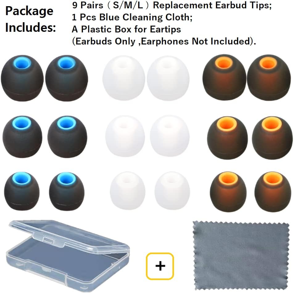 Earbuds Replacement Tips Silicone Earbud Tips Ear Gels Fit for Inner Hole from 3.8mm - 5.1mm Earphones 9 Pairs S/M/L