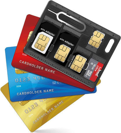 1 Pack SIM Card Holders with Tray Opener Pins, Card Storage Tool Set for Standard Micro Nano Micro-SD Memory Cards, with 3 Card Adapters and 1 Eject Pins - Black