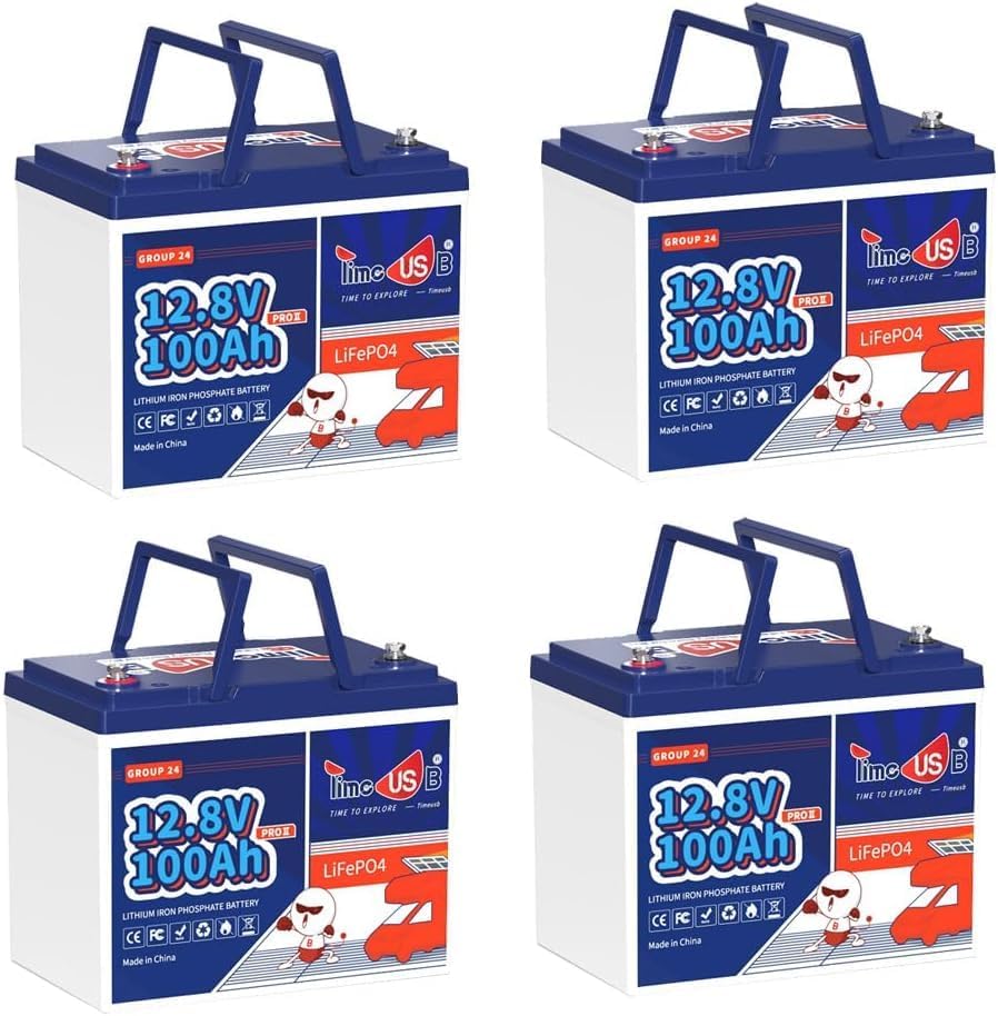 4 Pack 12V 100Ah Group24 Mini LiFePO4 Battery, Grade A Battery Cells, 100A BMS, Up to 15000 Cycles, 5120Wh(4 Pack in Parallel) Lithium Battery for RV, Van, Trolling Motor & Solar System