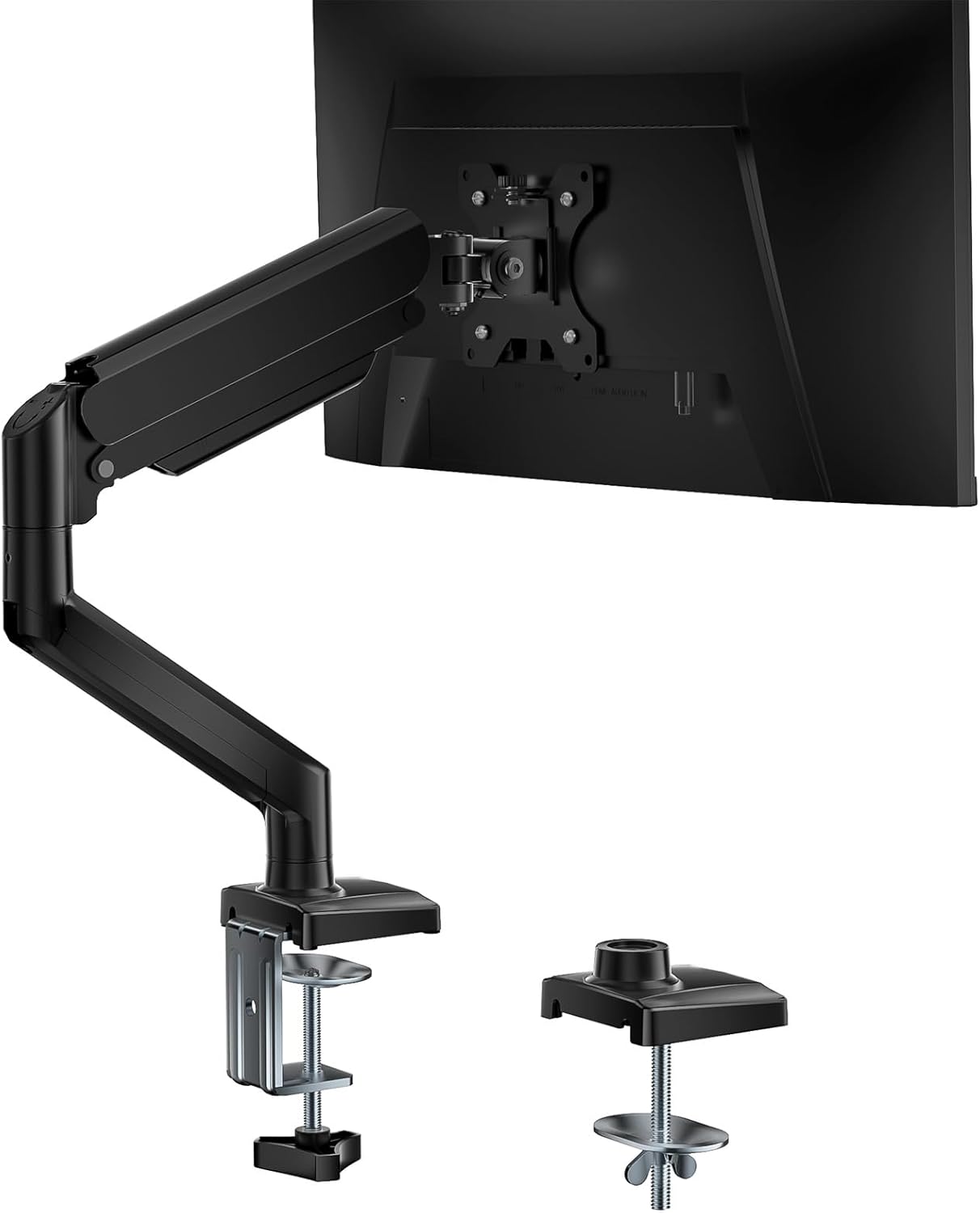 WALI Single Monitor Mount, Gas Spring Monitor Arm for 17-34 inch Screens, Adjustable Computer Monitors Stand up to 26.4lbs, with Clamp and Grommet Base, Mounting Holes 75 and 100mm (GSMP001N), Black