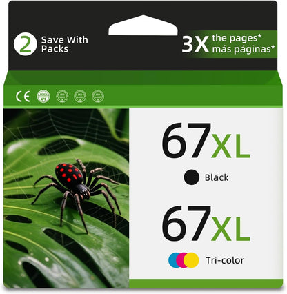 67XL Ink Cartridges for HP 67 XL Black Color Combo Replacement for HP67 HP67XL 2852e 2855e 4200 2827e 2734e 2700 4100 4155e 2755e 2700e 2752e 6400 4100e 6458 6455e 6458e 6065e 4152e 4158e 4152 6052e