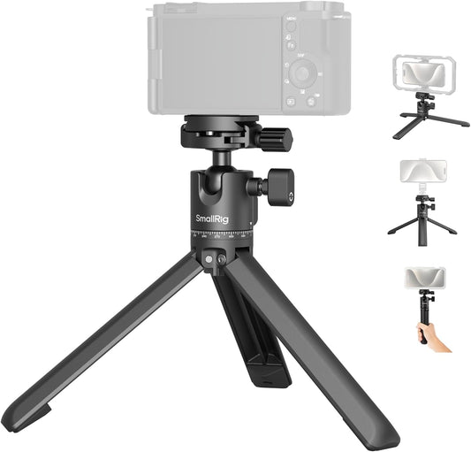 SmallRig Portable Mini Desktop Tripod, Aluminum Alloy Compact Small Tabletop Tripod with 360° Ball Head, 1/4 Screws Quick Release Plate for DSLR，Camera, Phone, Load up to 11 Pounds - 4630