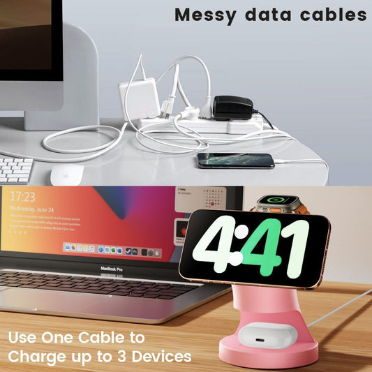 3 in 1 Wireless Charging Station for Apple Devices,Magsafe Charger Stand for IPhone16 15 14 13 12 Pro/Max/Plus/Mini Wireless Charger Station for AirPods 2/3/Pro iWatch Ultra/8/7/SE/6/5/4/3/2