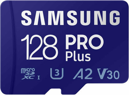 Samsung PRO Plus microSD Memory Card + Adapter, 128GB microSDXC, Up to 180 MB/s, Full HD & 4K UHD, UHS I, C10, U3, V30, A2, for Android Smartphones, Tablets, GoPRO, and DJI Drone (MB MD128SA/AM)