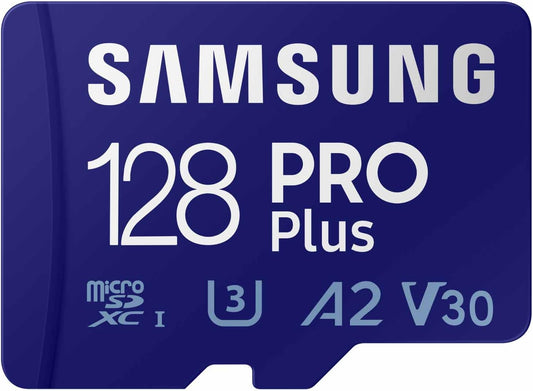 Samsung PRO Plus microSD Memory Card + Adapter, 128GB microSDXC, Up to 180 MB/s, Full HD & 4K UHD, UHS I, C10, U3, V30, A2, for Android Smartphones, Tablets, GoPRO, and DJI Drone (MB MD128SA/AM)