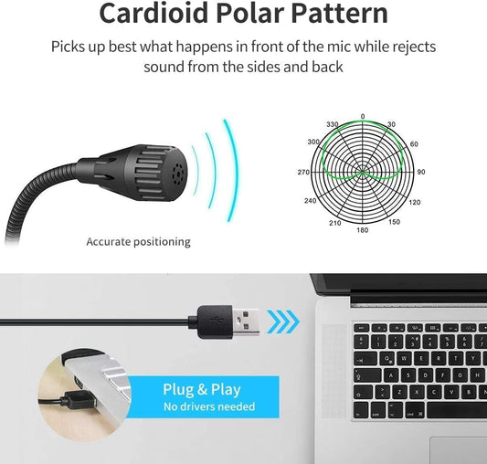 JOUNIVO USB Computer Microphone JV605 PRO with Mute Button & Volume Knob Compatible with PC Laptop Desktop Mac PS4, Play & Plug Gooseneck Mic Recording for Gaming, Streaming, YouTube, Vocal