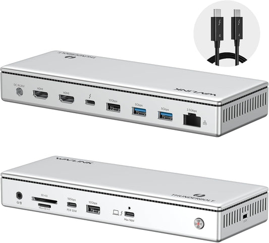 WAVLINK Thunderbolt 4 Hub with Dual HDMI 4K@60Hz,100W Charging, Thunderbolt Certified, 13-in-1 Thunderbolt 4 Dock Dual Monitor Single 8K Output for Windows or Mac, 4X USB, 2.5G Ethernet,SD/MicroSD