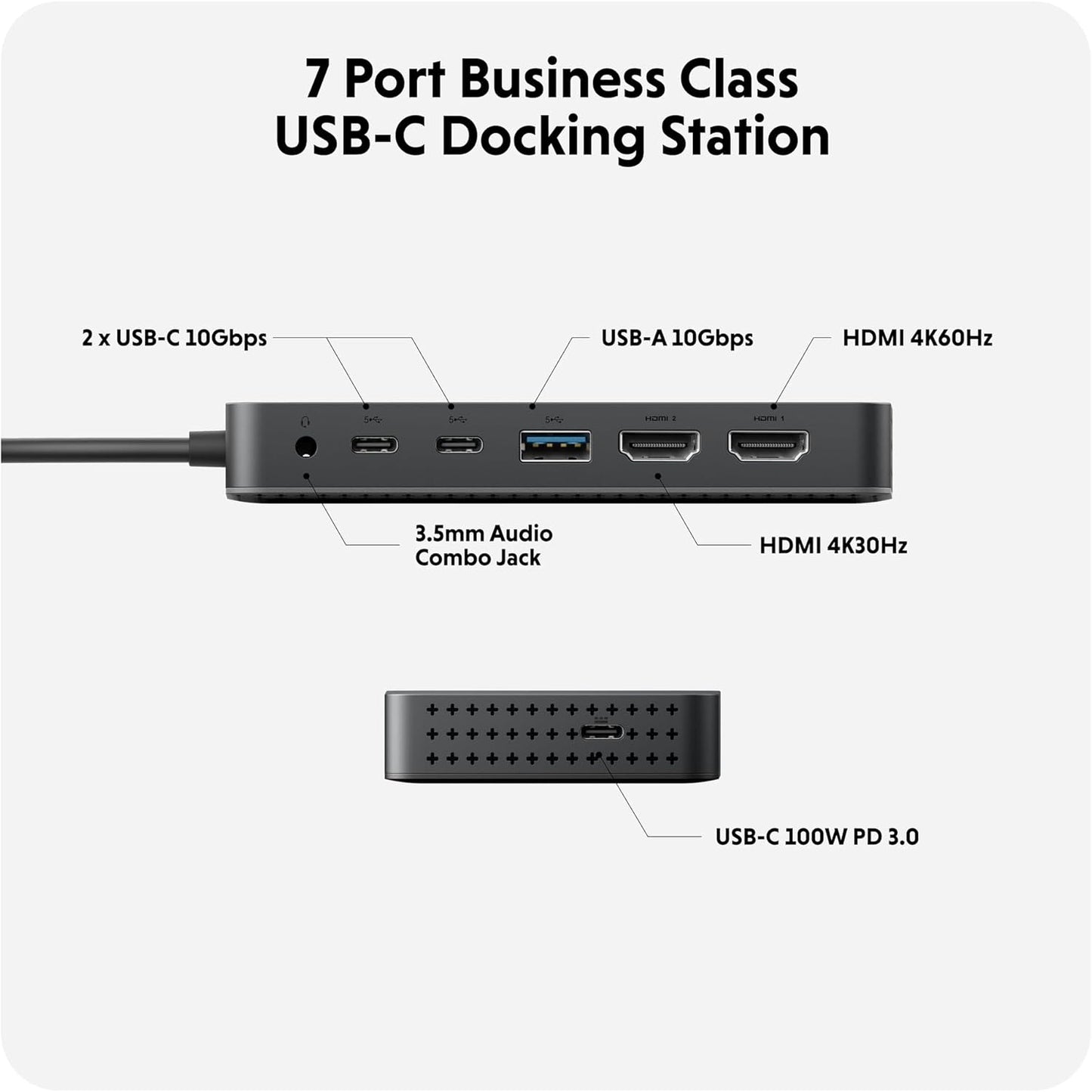 HyperDrive Next Dual 4K HDMI 7 Port USB C Docking Station for M Series MacBook, PC, Chromebook, 2x File Transfers w/ 10Gbps USB Ports, Dual 4K Docking Station Charges w/ 100W PD Power Passthrough Port