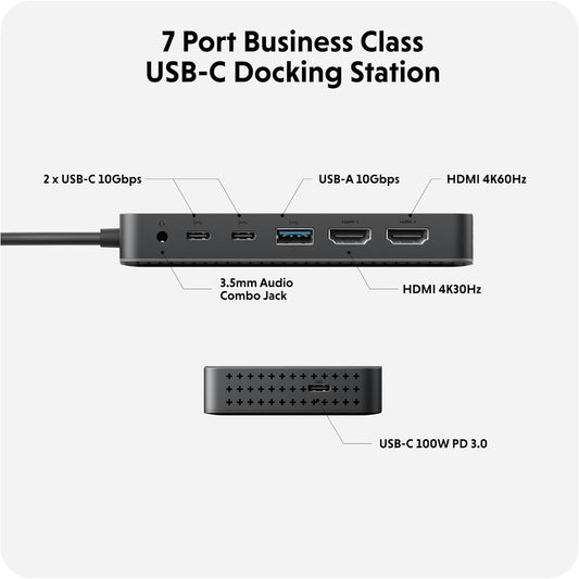 HyperDrive Next Dual 4K HDMI 7 Port USB C Docking Station for M Series MacBook, PC, Chromebook, 2x File Transfers w/ 10Gbps USB Ports, Dual 4K Docking Station Charges w/ 100W PD Power Passthrough Port