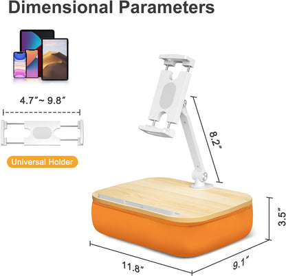 Lap Beanbag Cozy Kindle Pillow Stand for Bed with Adjustable Arm, 360° Tablet Holder, Fits 4.7"-13" Kindle, iPad, Phone, Lap Desk for Hands Free Reading in Bed, Couch, Sofa,Orange