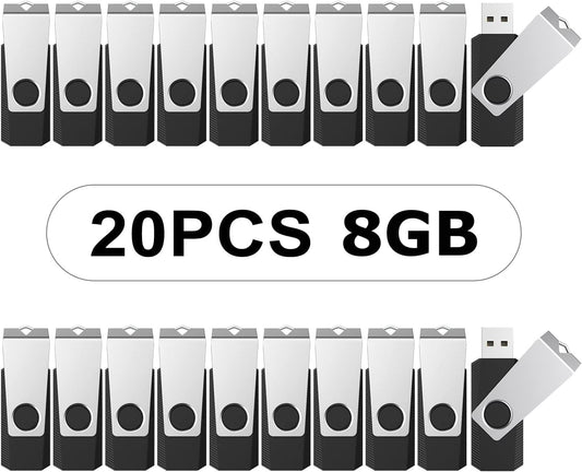 TOPESEL 20PCS 8GB Bulk USB 2.0 Flash Drive Swivel Memory Stick Thumb Drives Pen Drive (8G, 20 Pack, Black)