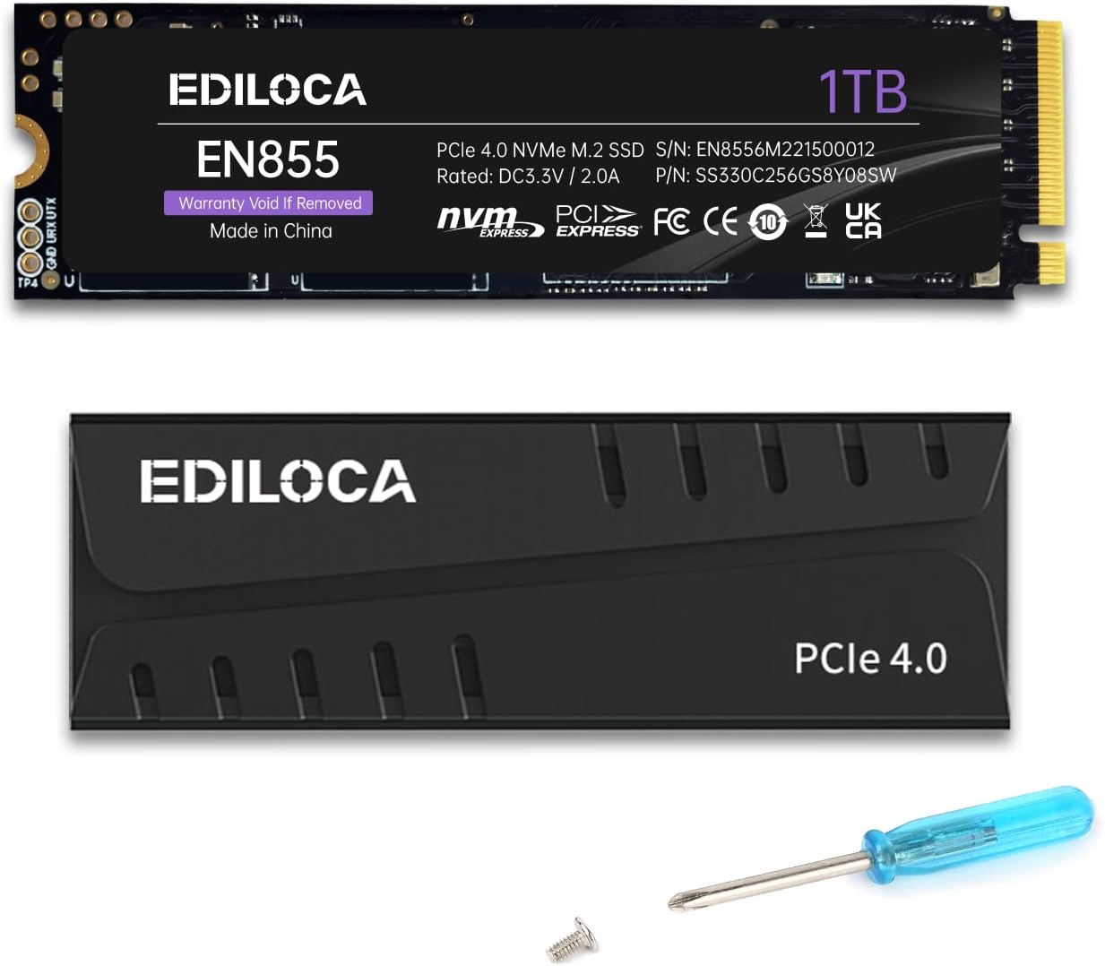 1TB PS5 SSD with Heatsink PCIe Gen4 NVMe M.2 Gaming SSD, 7400MB/s Read, 1GB DRAM Cache, 3D TLC | Internal Solid State Drive Compatible with PS5 & PC(EN855)