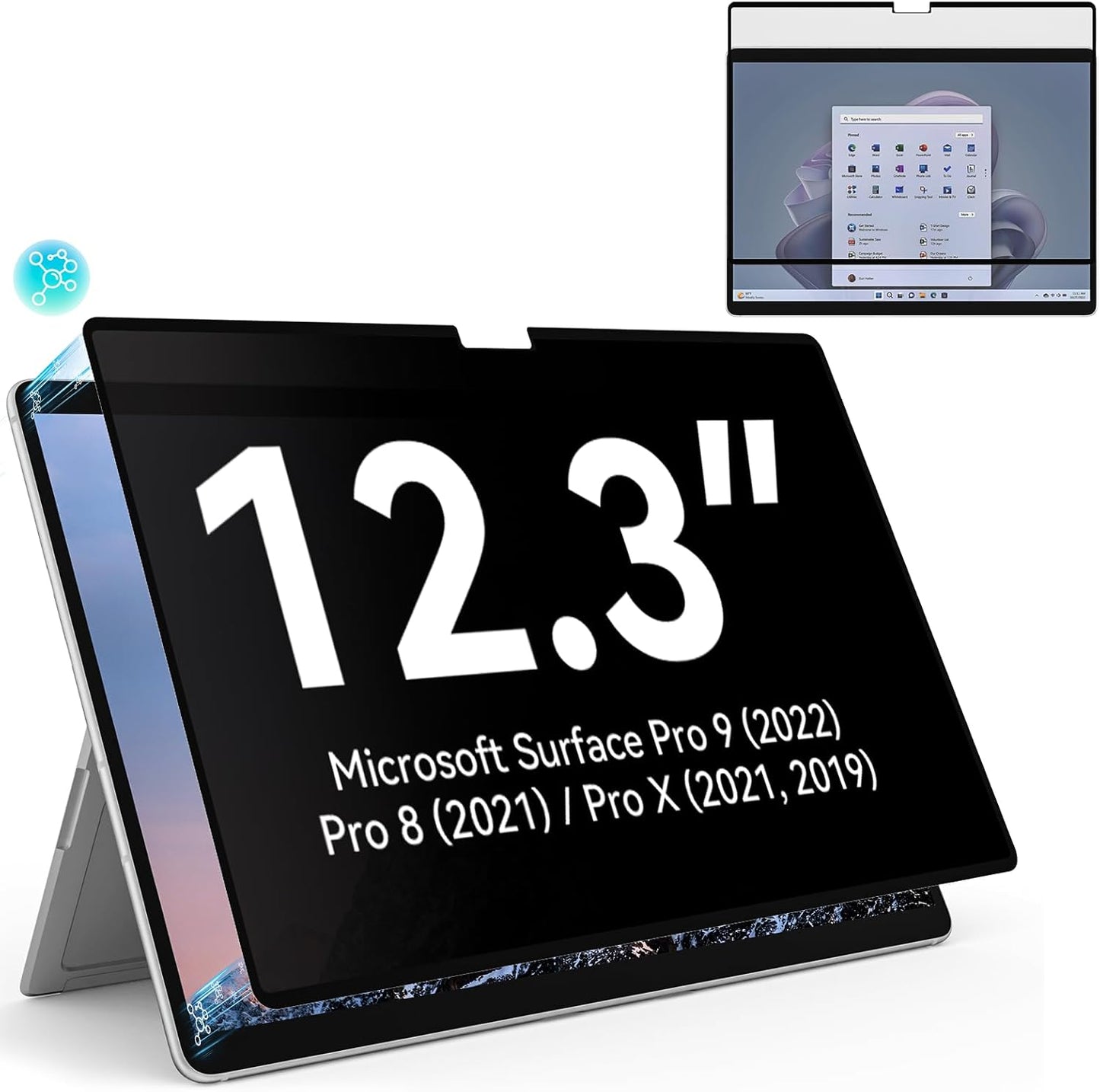 Privacy Filter Compatible with Microsoft Surface Pro 7 Plus/Pro 7/Pro 6/Pro 5/Pro 4/Pro 3, Easy On/Off 12.3 Inch Removable Anti Spy Glare Blue Light Privacy Screen