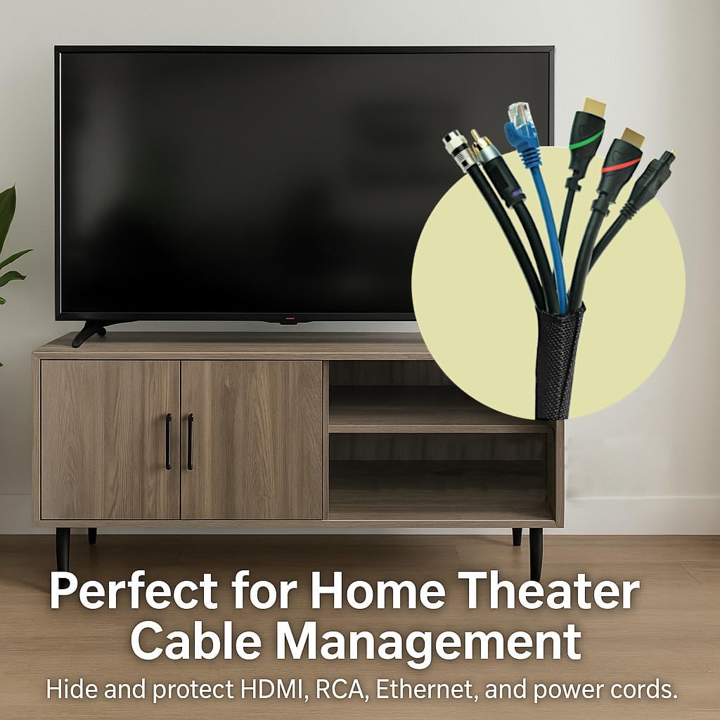 MGI SpeedWare Woven Mesh Split-Sleeve Wire Loom for High-Temperature Automotive Harness and Home Cable Management - 25 feet (1/4")