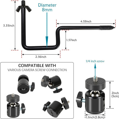 4 Pcs Trail Camera Tree Mount,1/4" x 20 Screw, 360° Rotatable Interface Tree Screw Mounting Bracket for Game Cam, Solar Panels, etc