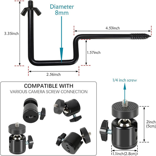 4 Pcs Trail Camera Tree Mount,1/4" x 20 Screw, 360° Rotatable Interface Tree Screw Mounting Bracket for Game Cam, Solar Panels, etc