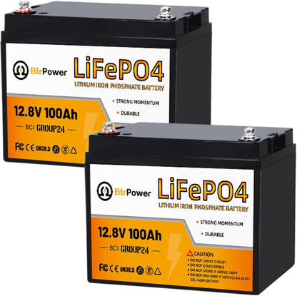 2 Pack 12V 100Ah Mini LiFePO4 Lithium Battery with Small Size and Light Weight, Built-in 100A BMS, UP to 15000 Cycles, Perfect for RV, Trolling Motor,Camping,Solar Home Off-Grid System
