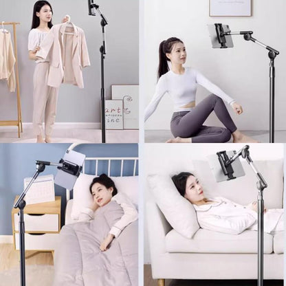 Tablet Floor Stand Holder, 360 Degree Rotating with Height Adjustable Stand Compatible with 4.7"-13" Phone/Tablet, Kindle, 63" Phone Stand, Aluminum Alloy, for Bed,Sofa,Desk（White）