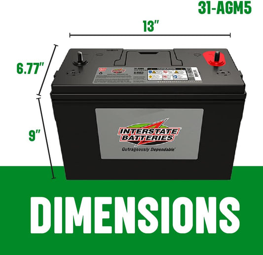 Interstate Batteries Marine Deep Cycle Battery 12V 100Ah 925CCA (31-AGM5) Pure Matrix Power Commercial Battery Pure Lead AGM Replacement (Group 31) Auxiliary Units APU, Starting Engines, Heavy Duty