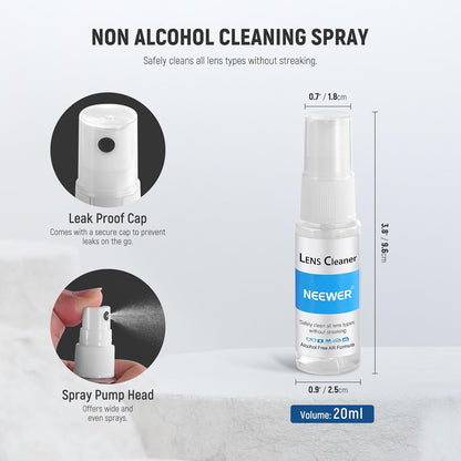 NEEWER 16 in 1 Camera Lens Cleaning Kit, 1x Brush + 1x Air Blower + 1x Cleaning Swab for 24mm Full Frame Sensor + 1x Cleaner Spray + 2X Cloth + 10x Wet Lens Wipe, HM-44