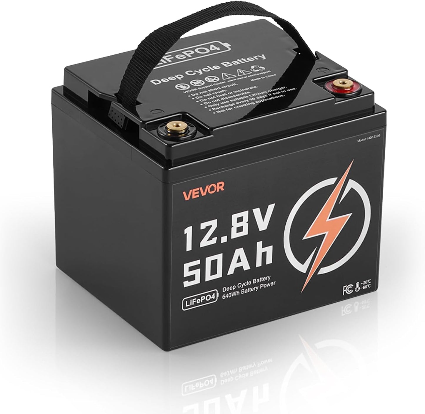 VEVOR 12V 50Ah LiFePO4 Battery, Up to 15000 Cycles, Deep Cycle Lithium Iron Phosphate Battery with Built-in BMS, Low Temperature Protection, 10 Years Lifetime, for Solar Off-Grid Home Energy Storage