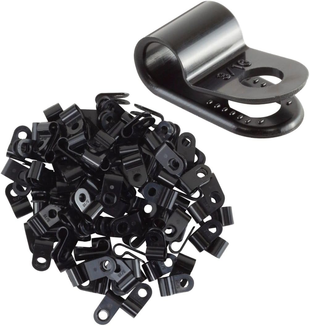GTSE Black Nylon Plastic Cable Clamps, 3/16" Screw Mounts for Cable, Rope, Tube Management, 100 Pack