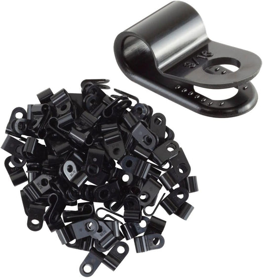 GTSE Black Nylon Plastic Cable Clamps, 3/16" Screw Mounts for Cable, Rope, Tube Management, 100 Pack