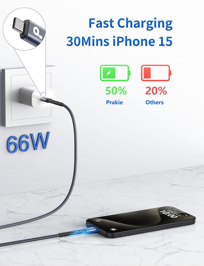 PRAKIE USB C to USB C Cable 6FT, USB Type C Fast Charging Cable 2Pack Nylon Braided USBC iPhone Charger Cord Compatible with iPhone 16/15/Pro Max/PlusSamsung Galaxy S23/LG/Switch