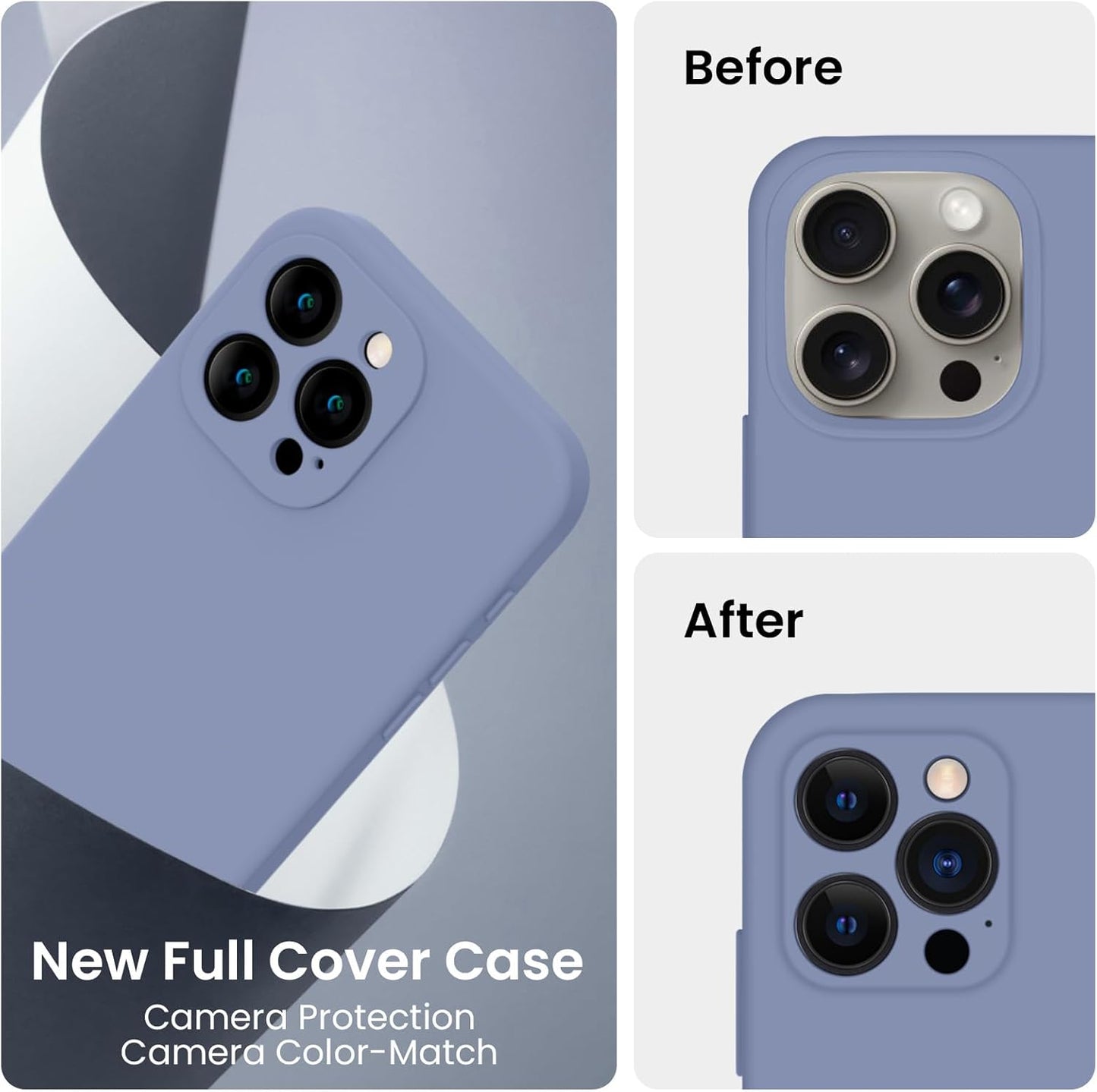FireNova Designed for iPhone 15 Pro Case, Silicone Upgraded [Camera Protection] Phone Case with [2 Screen Protectors], Soft Anti-Scratch Microfiber Lining Inside, 6.1 inch, Lavender Gray