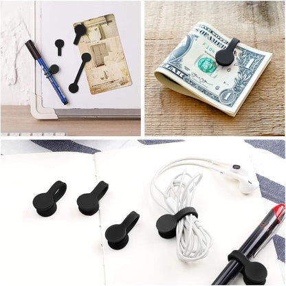Viaky 6 Pcs Black Magnetic Cable Clips Organizer Earbuds Cords Winder Bookmark Whiteboard Noticeboard Fridge Straps USB Manager Keeper Wrap Ties for Kitchen, Home, Office and School