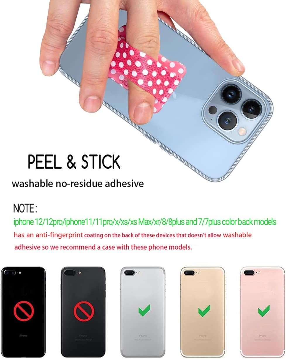 Universal Phone Grip for Smartphones - Phone Holder for Hand for Back of Phone - Wireless Charging Compatible (Dot Pink) - 2Pack