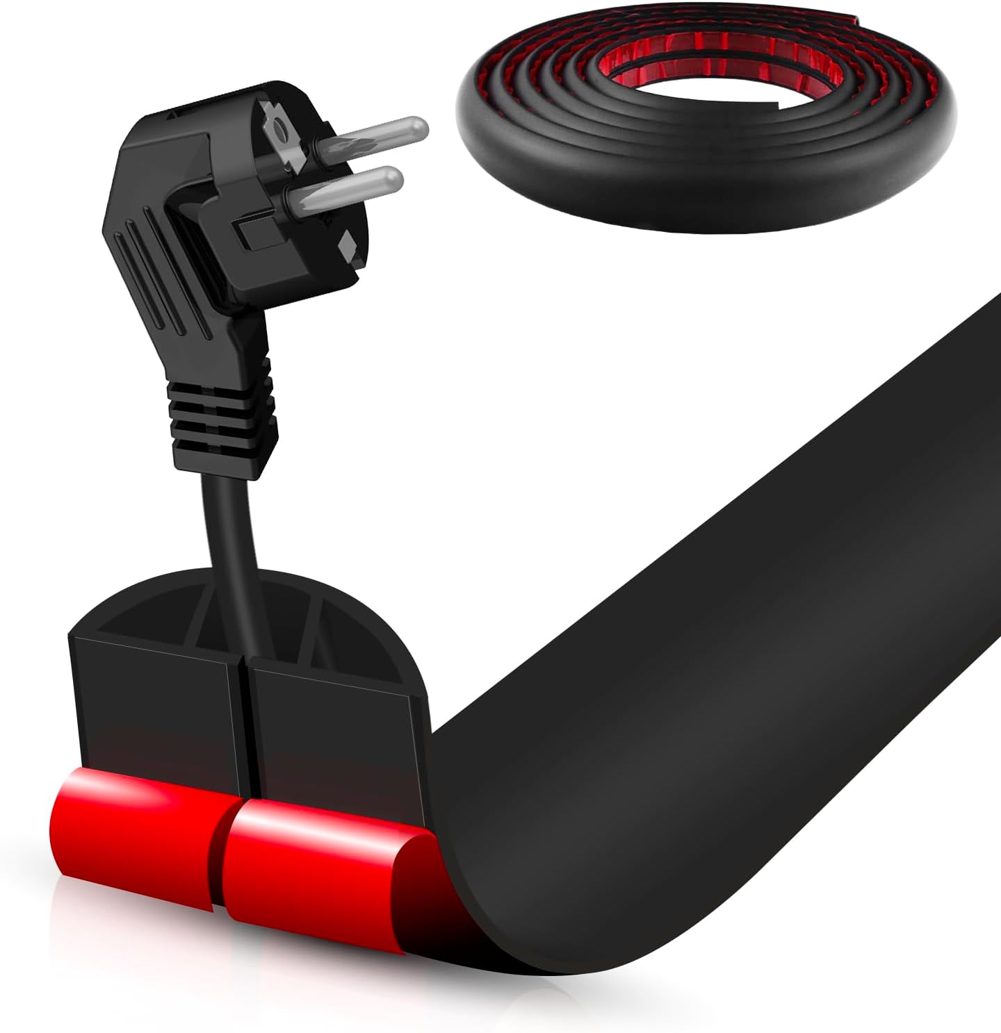 Floor Cord Cover Self Adhesive Cord Hider,20FT Cable Management, Extension Strip Protector for Wires, Prevent Cable Trips for Offices, Gyms, Exhibitions Cavity:0.39"(W) x 0.27"(H) Black