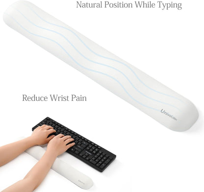 UnivoColors Design-Wave Keyboard Wrist Rest, Artificial Sheepskin+Memory Foam+Ergonomic+Anti-Slip Gel, Resilience Support During Work and Gaming,Keyboard Accessory,White