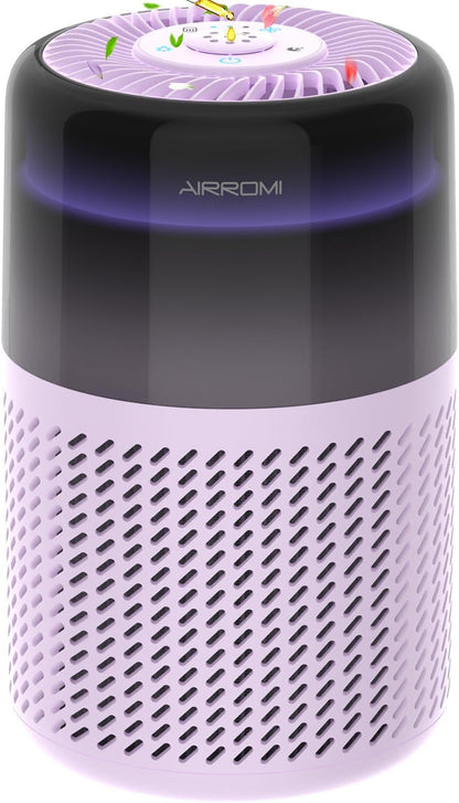 AIRROMI Air Purifier for Bedroom Home,HEPA Filter,Covers Upto 549 Ft²,Quiet 360°intake Air Cleaner with Fragrance ponge for Better Sleep,Night Light,Filters Smoke,Pet Dander,Allergies,Dust,A2005Purple
